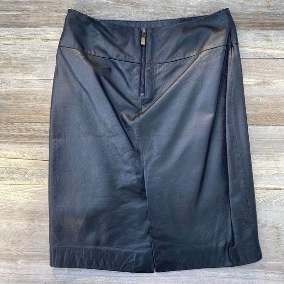 Cache Black Leather Pencil Skirt Size 2 High Waist Knee‎ Length Classic - Picture 2 of 8